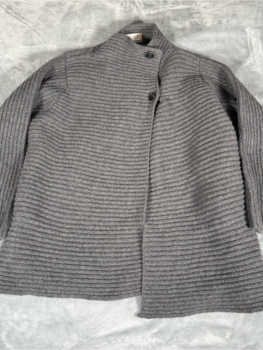 Fisherman Out Of Ireland Cardigan Sweater Womens XL Ribbed Wool Cashmere Gray